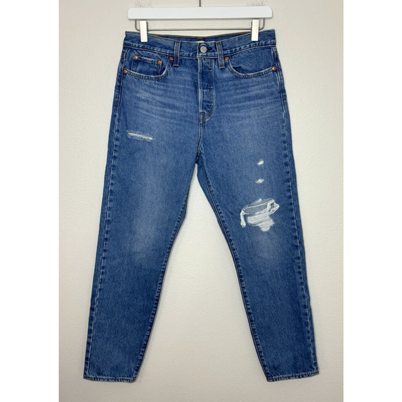 LEVI’s Wedgie Straight 28 Button Fly Distressed Jeans Blue‎ Big E PREMIUM City - Picture 1 of 13